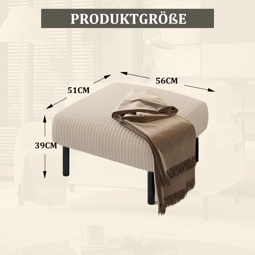 POUF 56x51x39 cm in tessuto corduroy beige, struttura in metallo