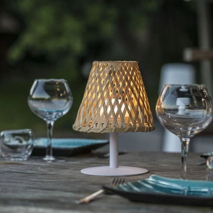 Lampada da tavolo senza fili - LUMISKY - IBIZA - H26 cm - Bambù naturale - Bianco caldo e LED bianco