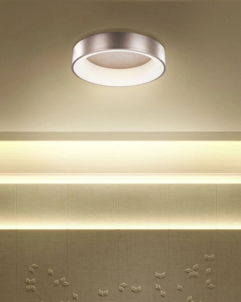 Plafoniera Marrone Chiaro Materiale Sintetico Acciaio Luci LED Integrate Forma Rotonda Decorativa Illuminazione Moderna