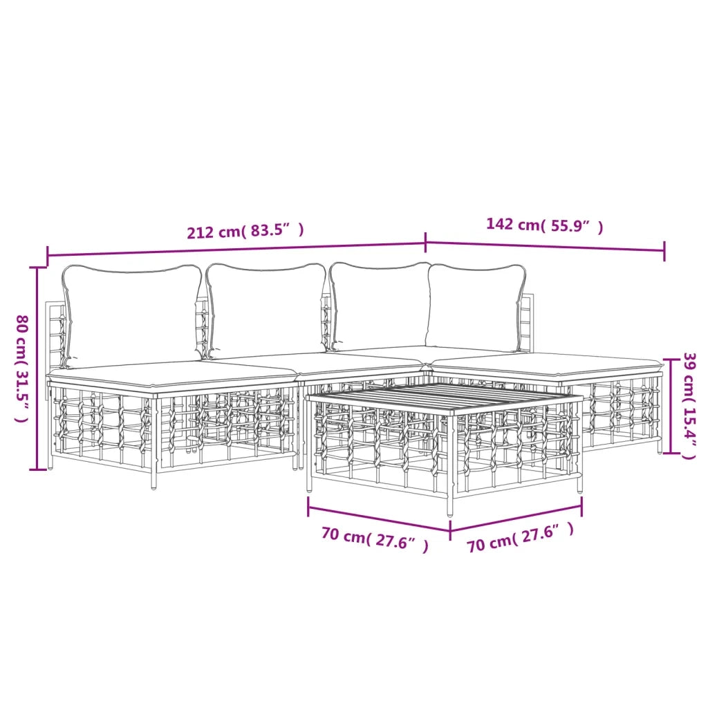 Set Divani da Giardino 5 pz con Cuscini Antracite in Polyrattan 3186733