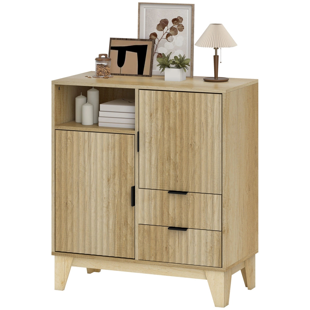 Buffet per soggiorno ¨C zephmum ¨C 80x40x90, legno naturale, 2 ante, 2 cassetti, ripiano regolabile