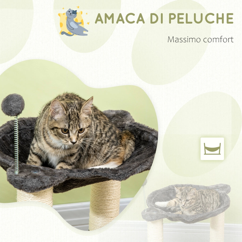 Tiragraffi per Gatti con Amaca ¨C zephmum ¨C Legno, Sisal, Grigio, 53.5x53.5x66 cm