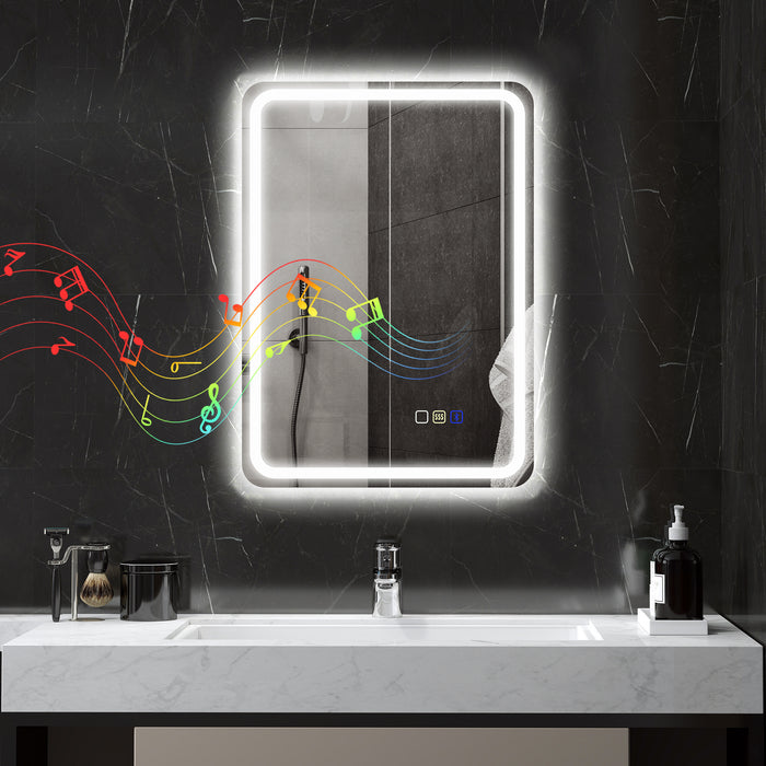 Specchio Bagno 70x50x3,5 cm LED con Bluetooth Illuminazione Regolabile e Funzione Memory in Vetro Temperato