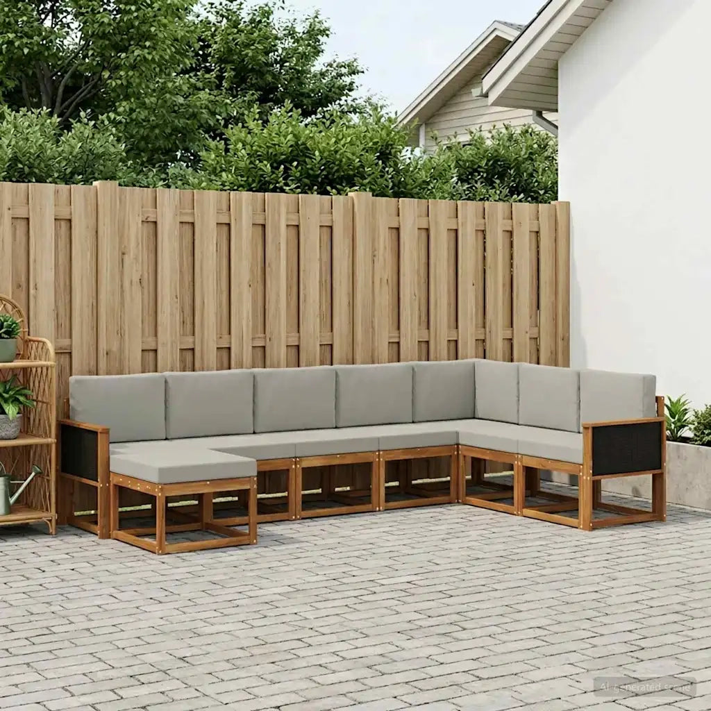 Set di divani da esterno 8 pcs Naturale e Grigio Chiaro 3385442