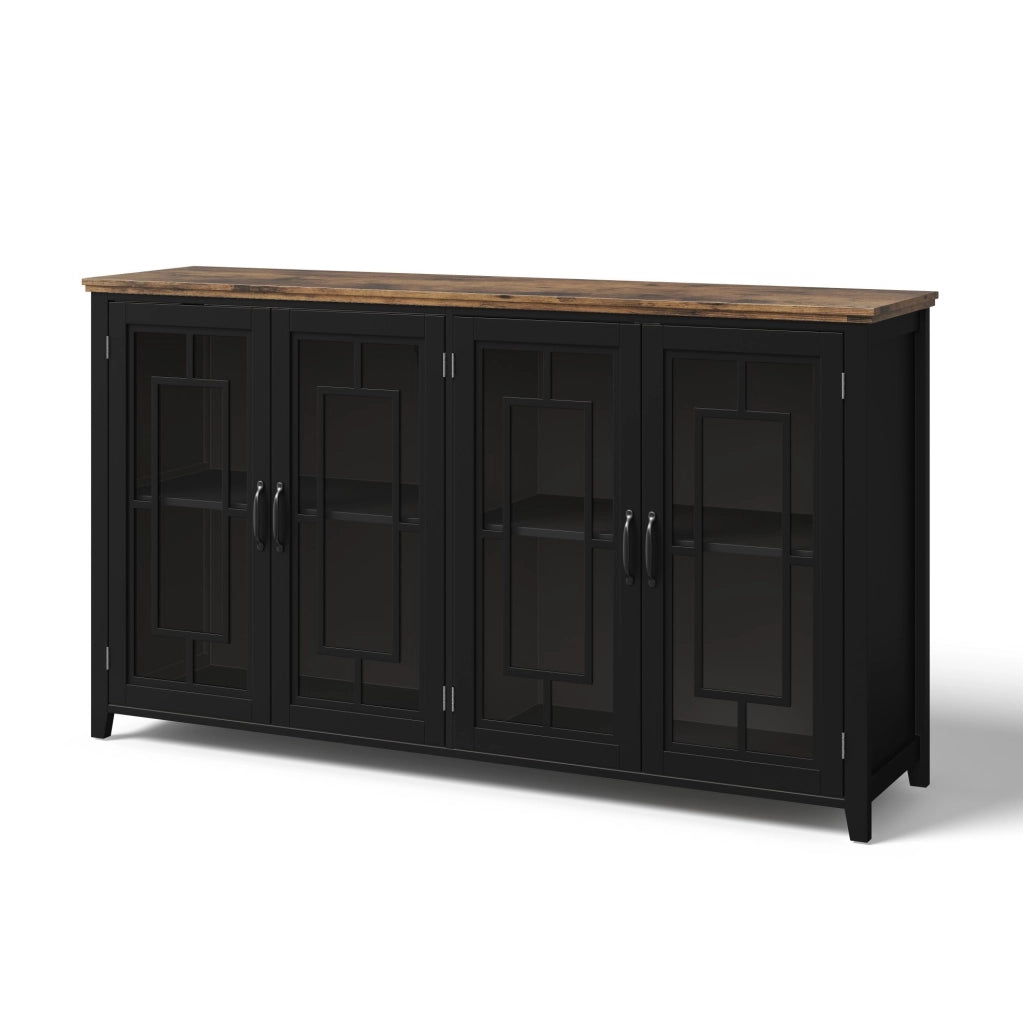 Credenza 160x40x86 cm con ante in vetro e sistema antiribaltamento in MDF nera