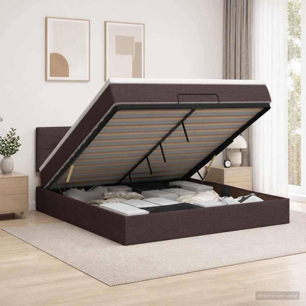 Letto Ottomano con Materasso e LED Marrone Scuro 140 x 200 cm 3456915