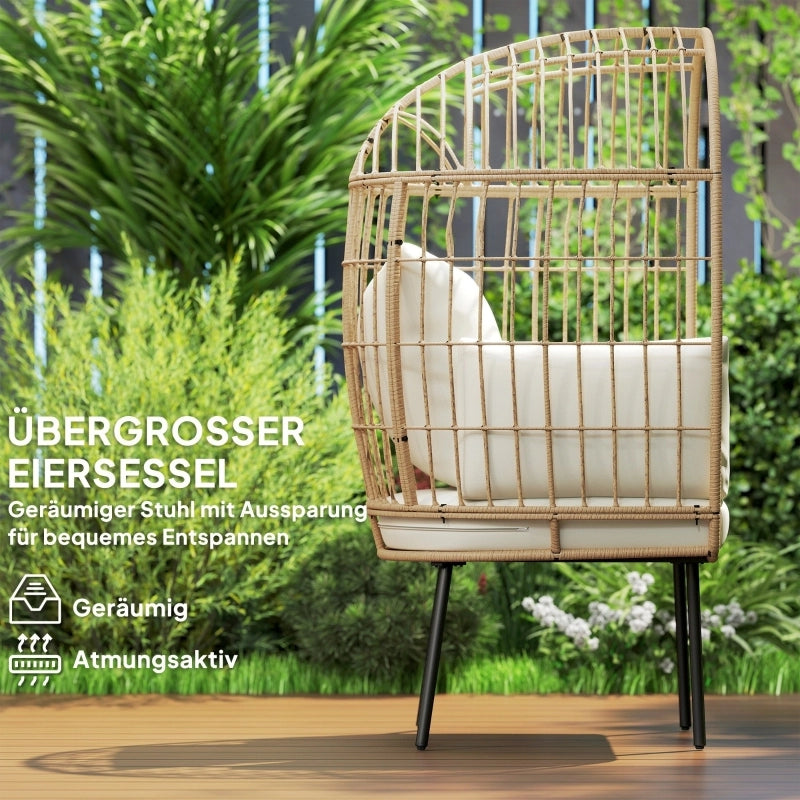 OKWISH Poltrona da Giardino a Uovo con Schienale Alto e Cuscini Sfoderabili, Rattan, Beige, 95 × 80 × 155 cm