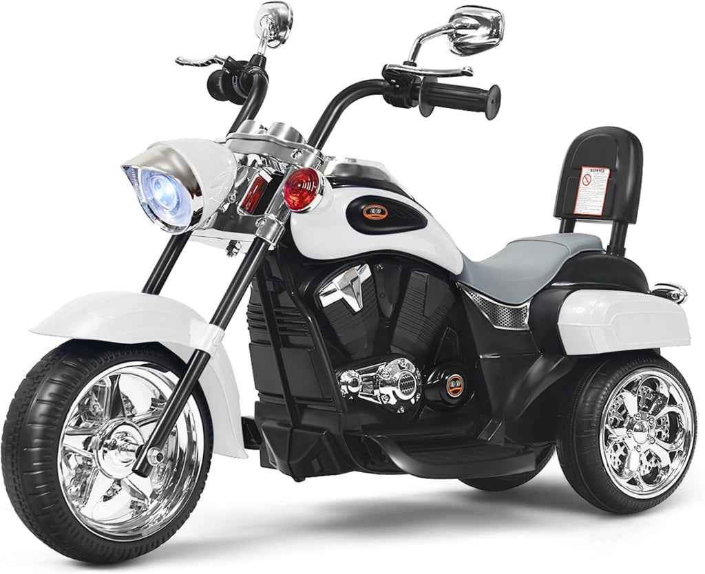 6V Moto Elettriche per Bambini, Moto Cavalcabile Marcia Avanti e Indietro, Portanza di Peso 30kg (Bianco)