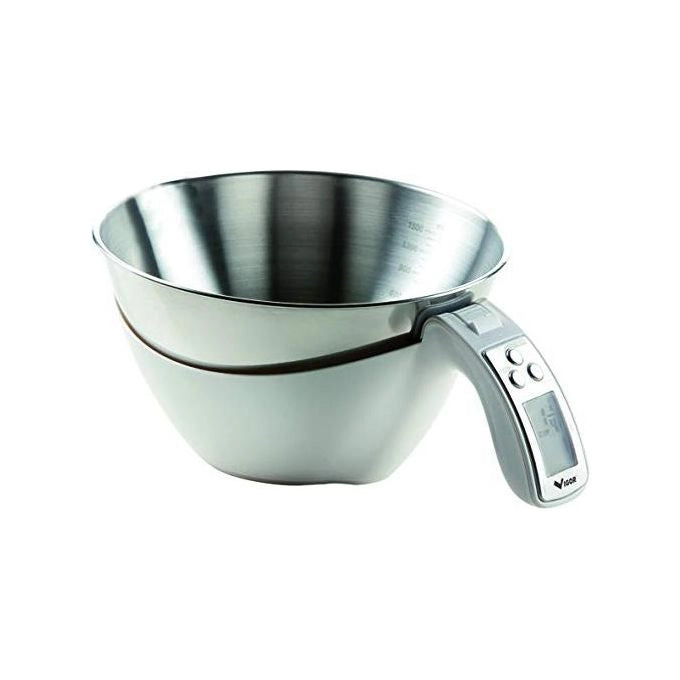 Vigor 9594815 Livia Bilancia da Cucina con Caraffa Estraibile Inox 1.5L Portata 5 Kg Precisione 1 g Display LCD