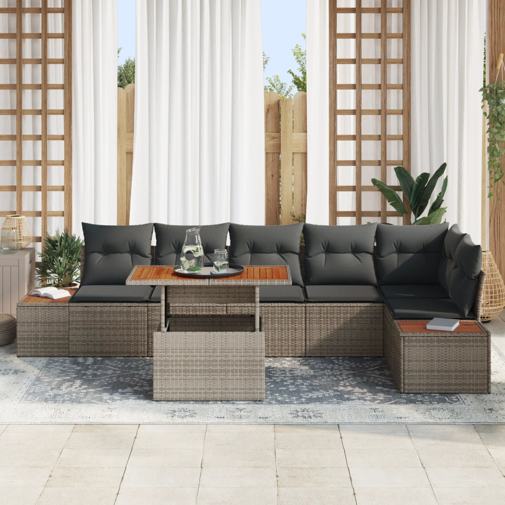 Set Divano da Giardino 7 Pezzi con Cuscini Grigio Rattan