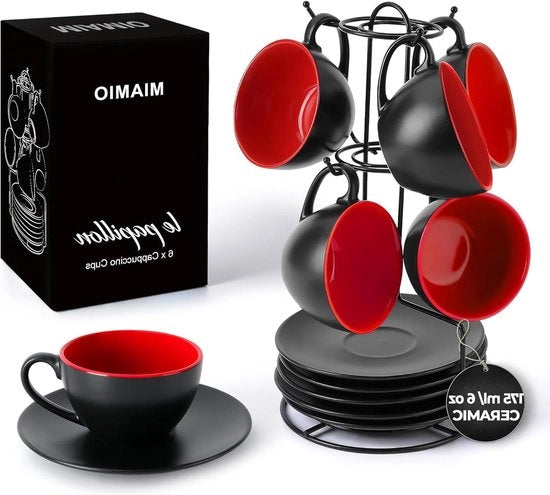 Set di tazze da caffè da 175 ml - Set nero - Collezione Le Papillon (Rosso) Set di 6 tazze da caffè