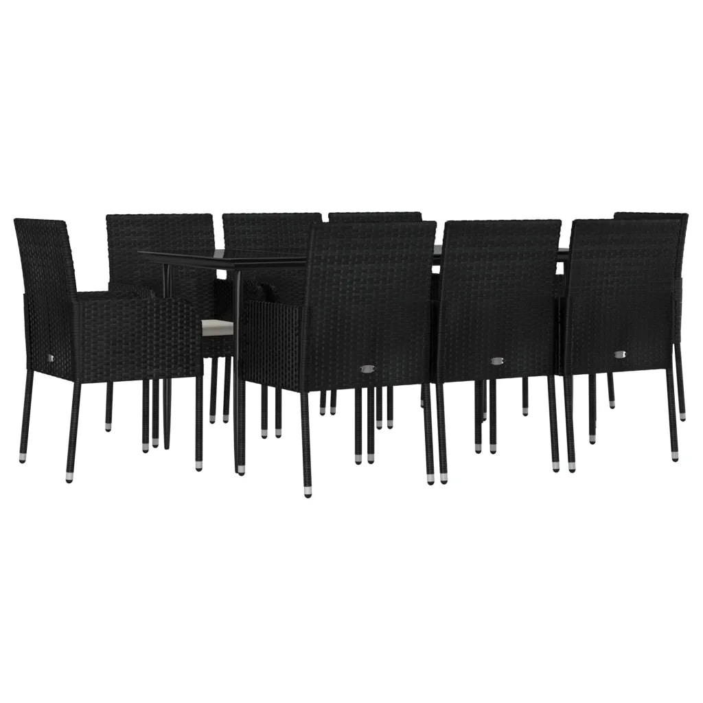 Set da Pranzo da Giardino 9 pz con Cuscini Nero in Polyrattancod mxl 76479