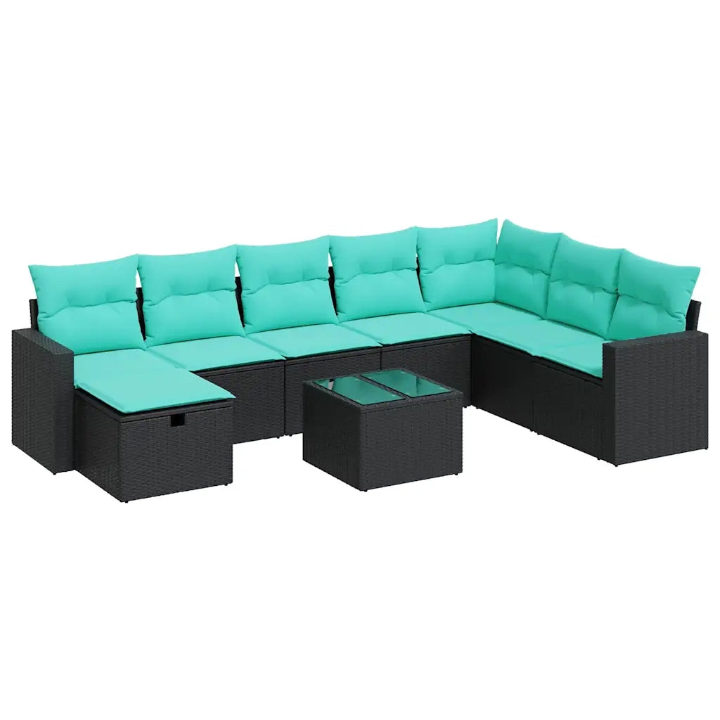 Set Divani da Giardino 9 pz con Cuscini Nero in Polyrattan