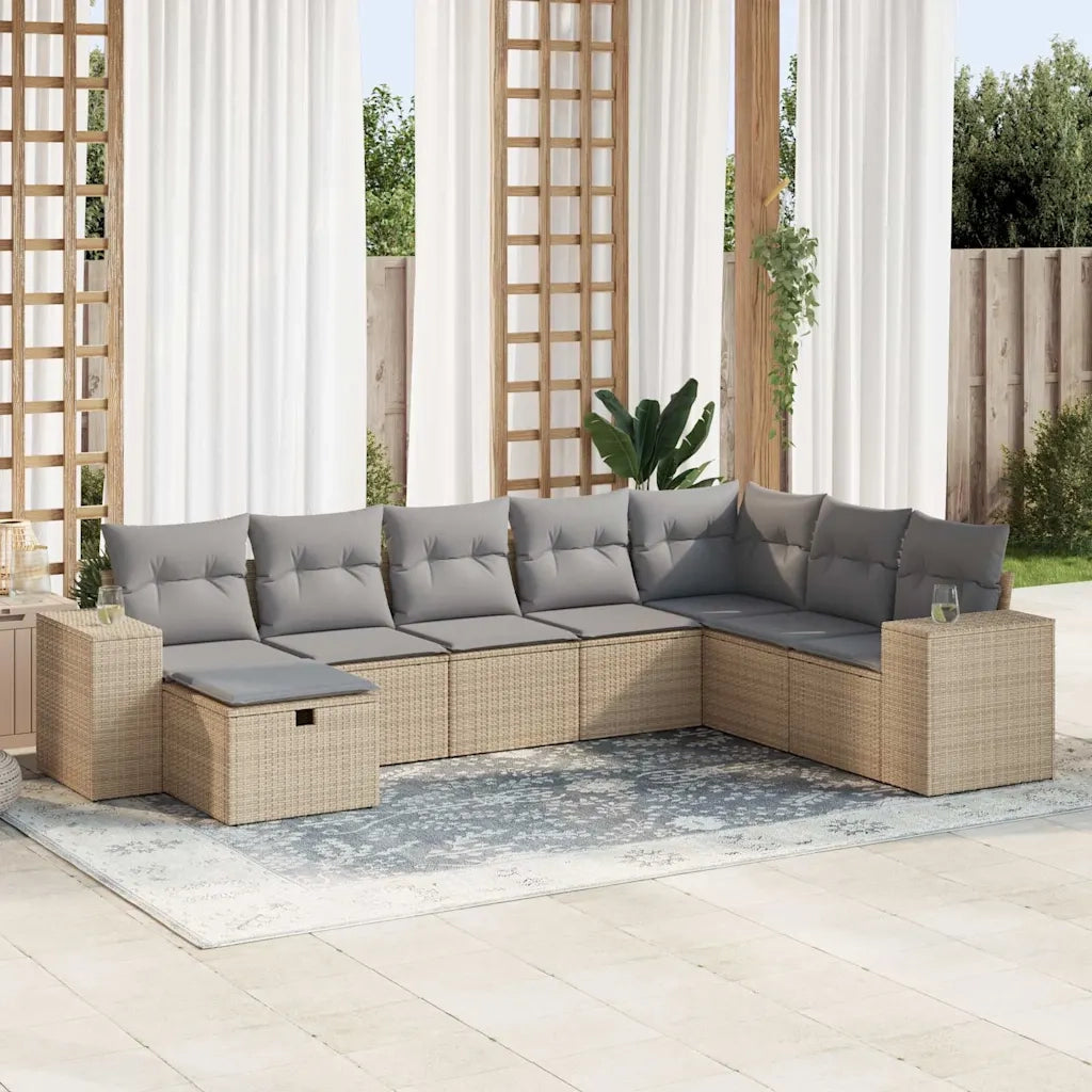 Set Divano da Giardino 8 pz con Cuscini Beige in Polyrattan 3325735