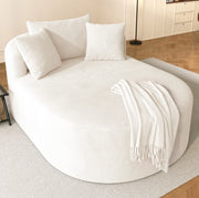 Poltrona relax ovale compressa in velluto a coste; seduta profonda 122 cm; beige chiaro