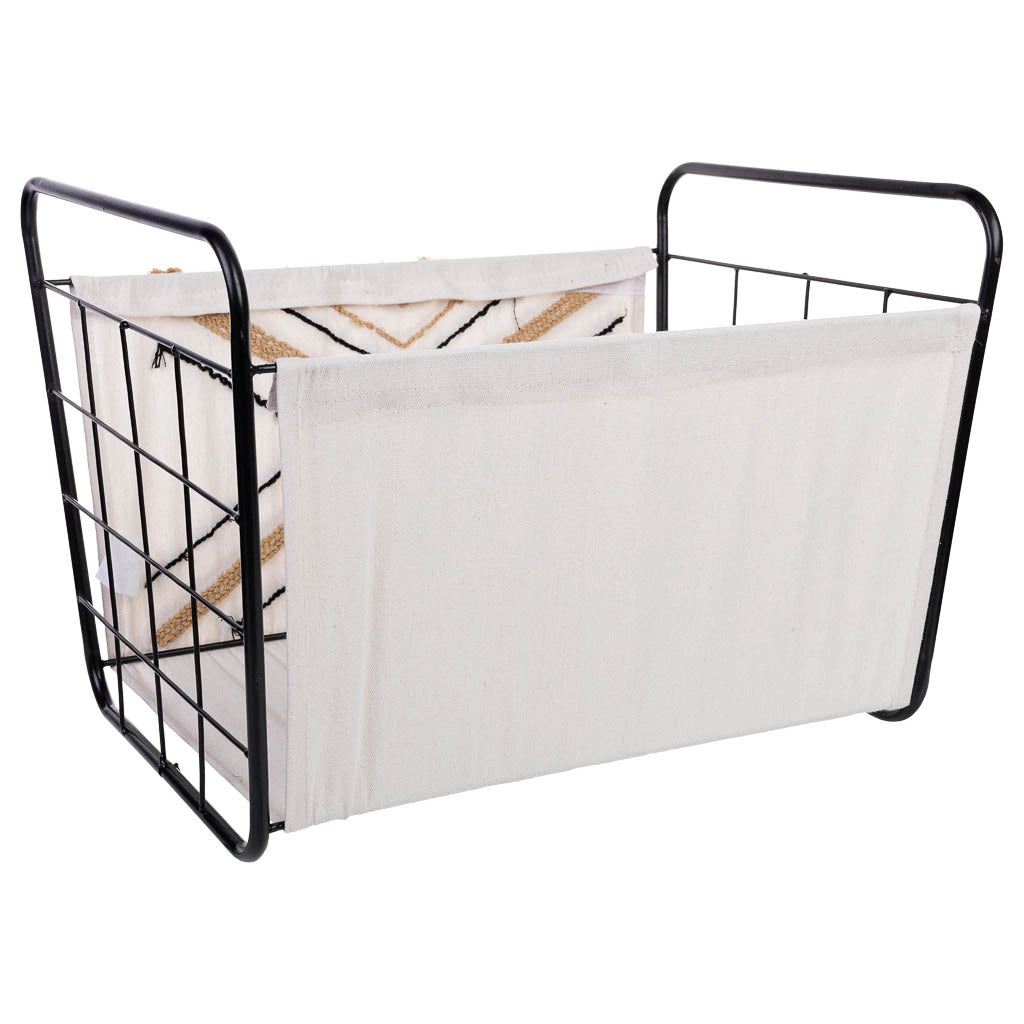 Cesto portaoggetti in metallo e tessuto 51x38x30/36h cm