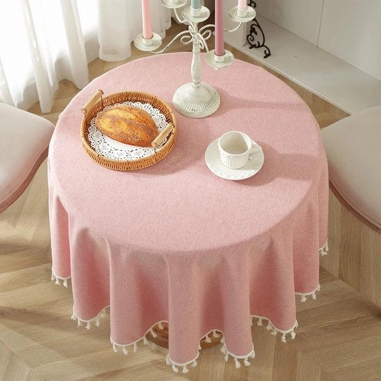 Telaio da tavolo, Tovaglie a tessuto liscio, Tovaglie da tavolo con chiodini, Tovaglie in cotone per tavolo, Adatto per l'uso domestico, Decorazione per cucina (Rosso, Diametro 120 cm)