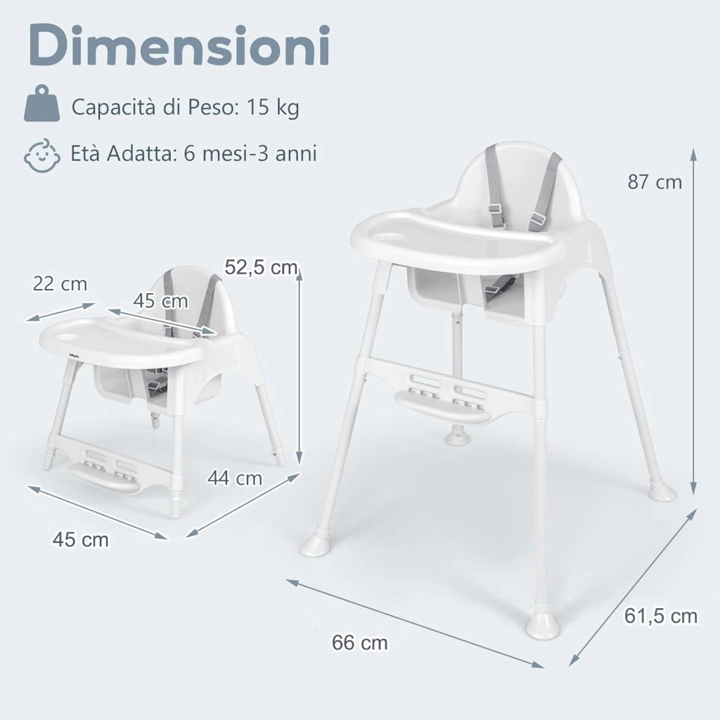 4 in 1 Seggiolone per Bambini, Seggiolone Papa con Vassoio Regolabile, Sedia da Terra per Bambini con Poggiapiedi, pert Bambini 6-36 Mesi (Bianco)