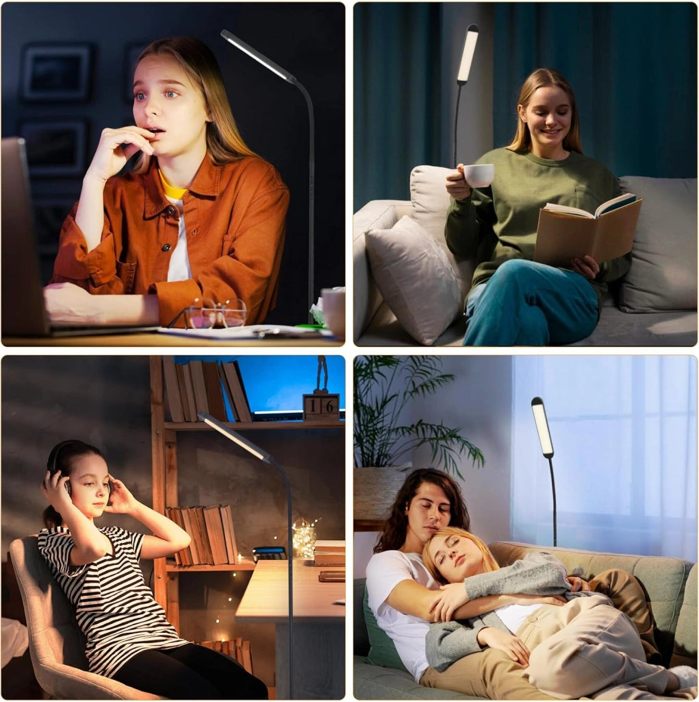 ZMH Lampada da terra LED nera 11W dimmerabile flessibile 360° per soggiorno divano