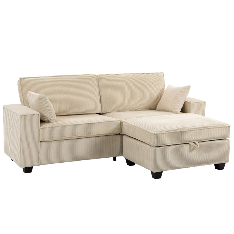 DIVANO angolare 3 posti con pouf contenitore 175 cm Cord Beige