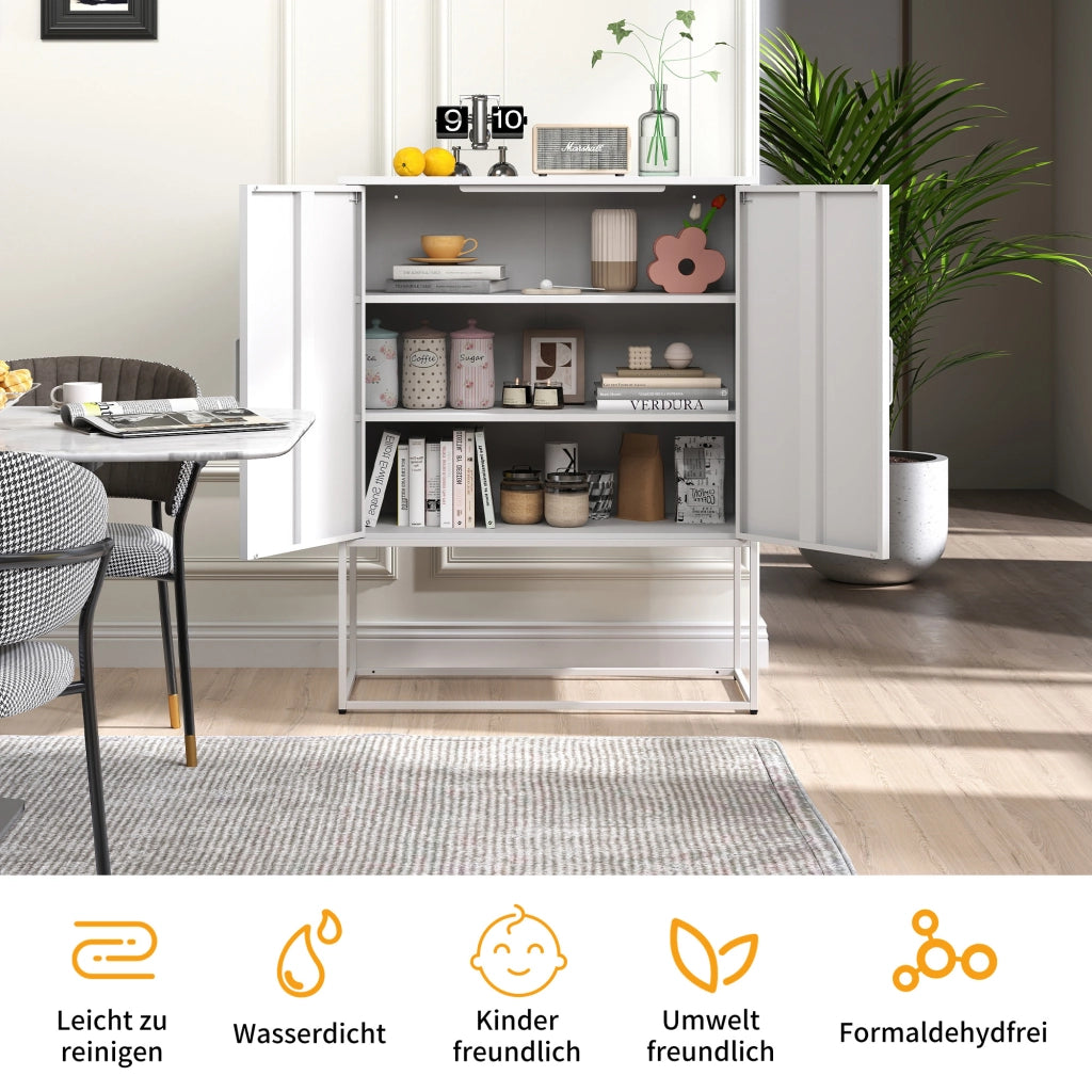 ARMADIO METALLICO 109x85x40 cm Bianco con 2 ripiani e porte magnetiche
