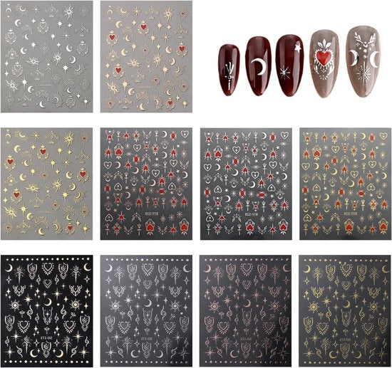 10 pezzi di stucco luna a forma di stella in oro foglia - adesivi per unghie e decorazione