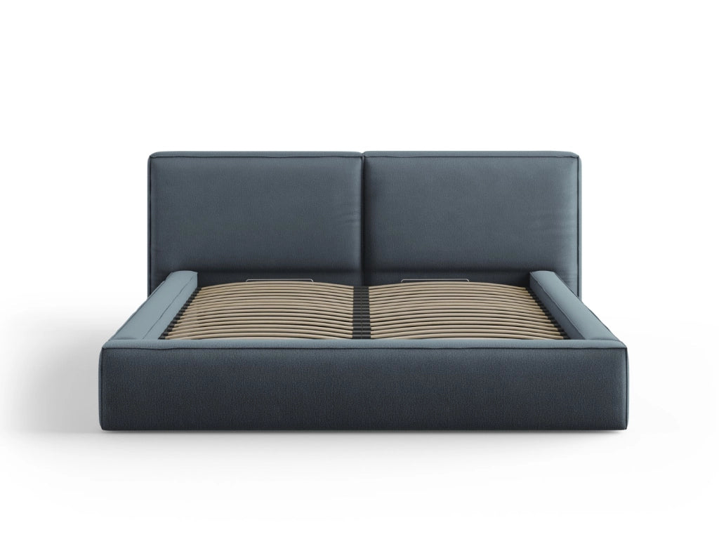 Cosmopolitan Design - Letto a cassettone con testiera doppia "Arendal" 180x200cm in tessuto strutturato blu 