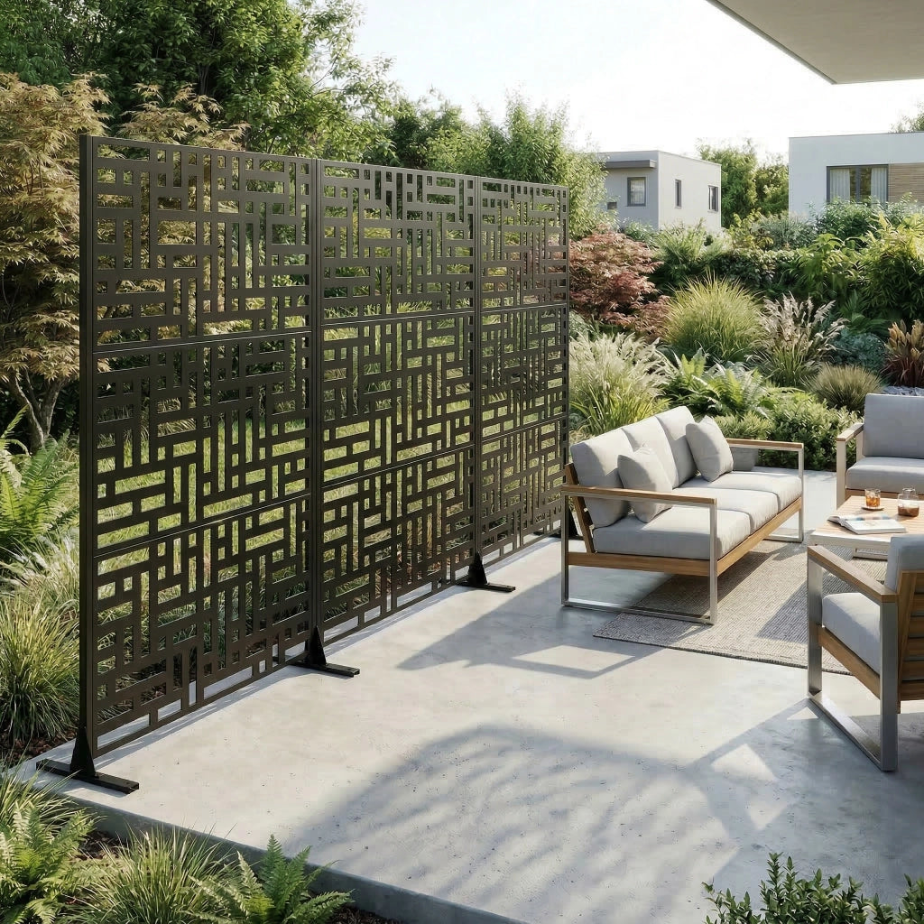 Pannello Privacy da Giardino in Metallo ¨C MINIMAL ¨C 183x116 cm, Balcone, Patio, Divisorio