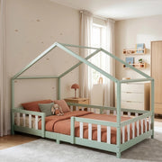 Letto per Cameretta Treviolo a Forma di Casetta in Stile Montessori con Materasso 120x200 cm - Menta Verde/Bianco [en.casa]