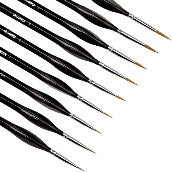 Set di 9 pennelli dettagliati per modellismo e arti del nastro con inchiostro acrilico e aquarello