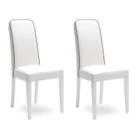 E-STYLO Sedia in similpelle bianco con bordino grigio e gambe in legno di faggio laccato, imbottita, 59cm X 46cm H. 99cm.