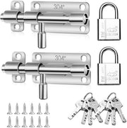 2 set chiavi per serrature di sicurezza in acciaio inossidabile con serratura a sospensione, catenaccio scorrevole per porte di accesso, chiavi per porte in legno per garage, camera da letto, bagno, giardino