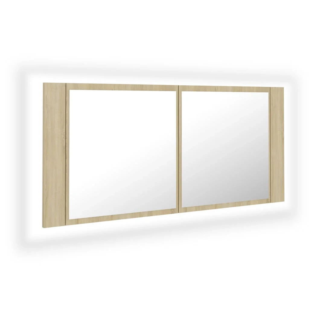 Mobiletto a specchio da bagno a LED 100 x 12 x 45 cm acrilico rovere 02_0006745