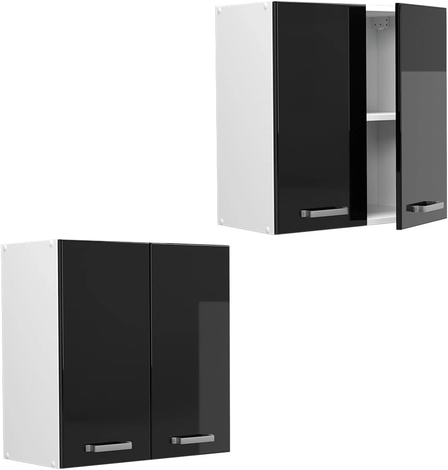 Pensile da cucina R-Line, Nero lucido, 60 cm, per la libera combinazione all'interno di sistemi cucina modulari