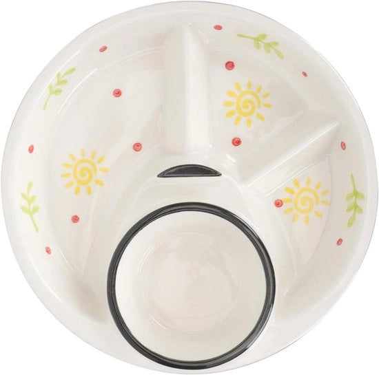 Piatto Comune Ceramico Portata Controllo Piatto - 4 Cucchiaini Bordo Ronde per Bambini - Piatti per Bambini da Tavola Piatto da Colazione Piatto da Pranzo per Bambini