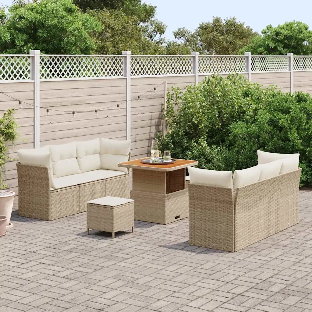 Set Divano da Giardino 9 pcs Beige e Crema polyrattan