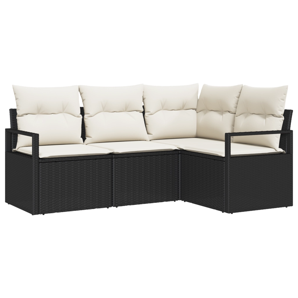 Set di divani da giardino  4 pezzi con cuscini Nero Polyrattan