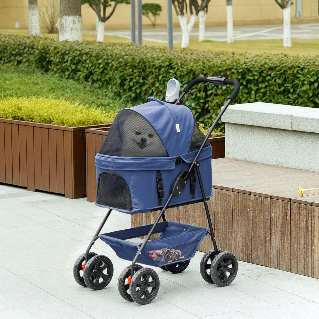 Passeggino per Cani 3 in 1 Pieghevole con Borsa Trasportino e Cestino Inferiore, Blu