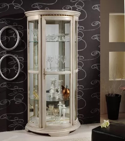 Vetrina classica vetro curvo legno bianco anticato 98x49x200 - Mobili 2G