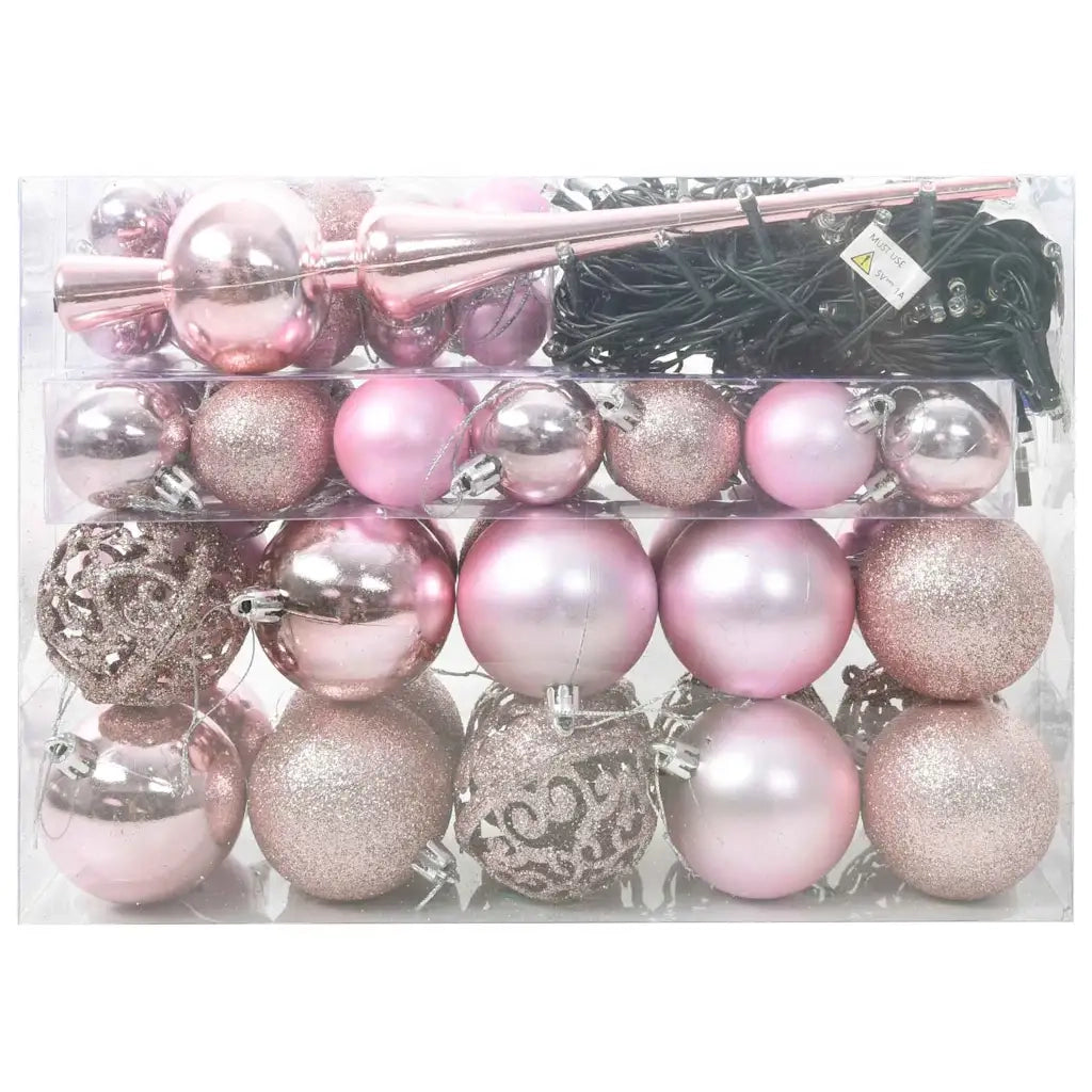 Set di Palle di Natale con 150 LED 61 pz Rosa Plastica CFW4547356