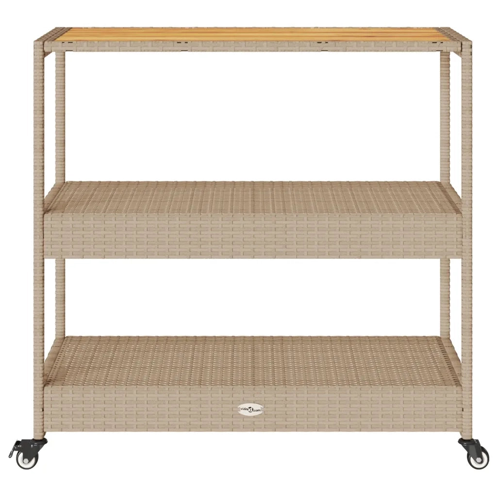 Carrello da Bar 3 Livelli Beige in Polyrattan e Massello Acacia 368725