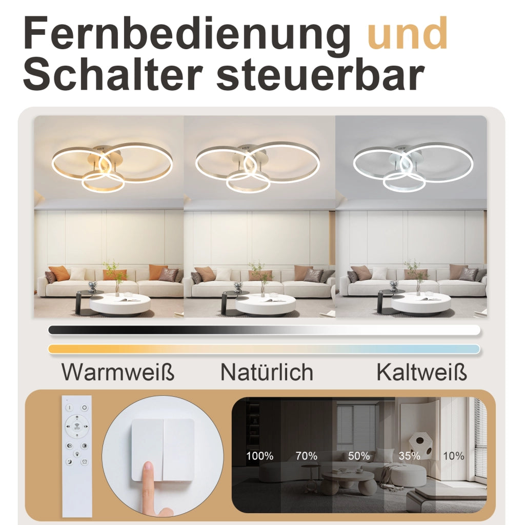 ZMH Lampada da soffitto plafoniera LED moderna 82 cm dimmerabile telecomando oro 74W
