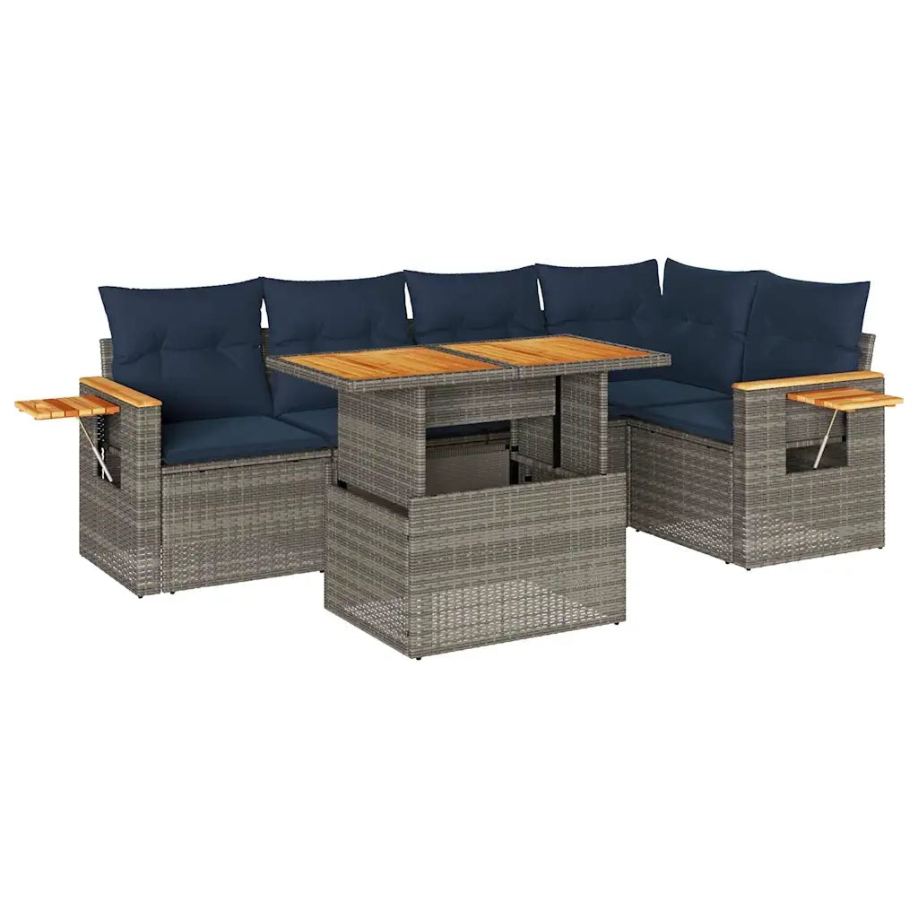 Set Divano da Giardino 6pz con Cuscini Grigio Polyrattan Acacia 3327603