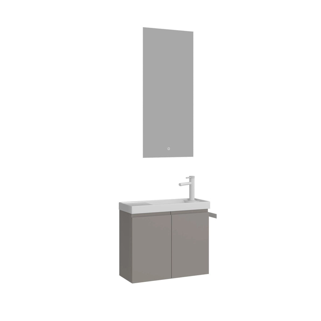 Set mobile lavabo con specchio (2 pezzi) "Ferla 60" - 60 x 22 x 50 cm - Mink opaco