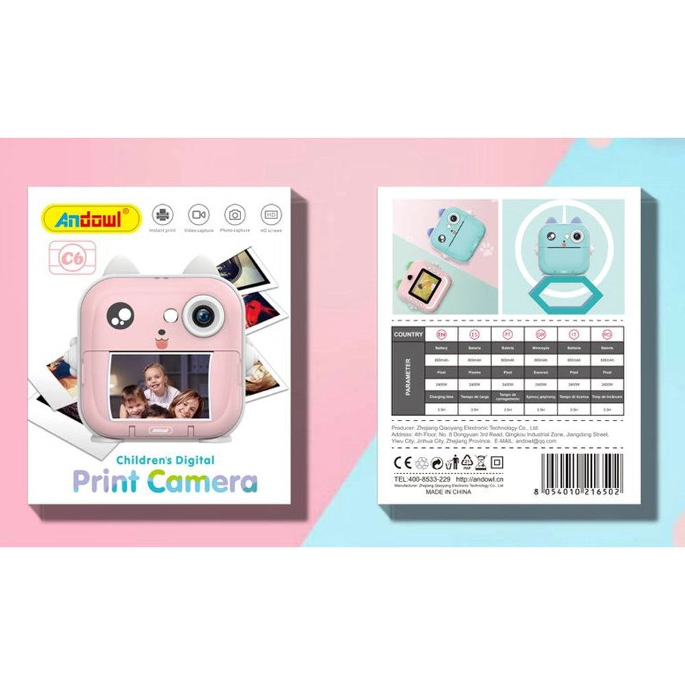 Trade Shop - Fotocamera Digitale Per Bambini Con Schermo Da 2,4" Per Stampa Termica Istantanea C6 -