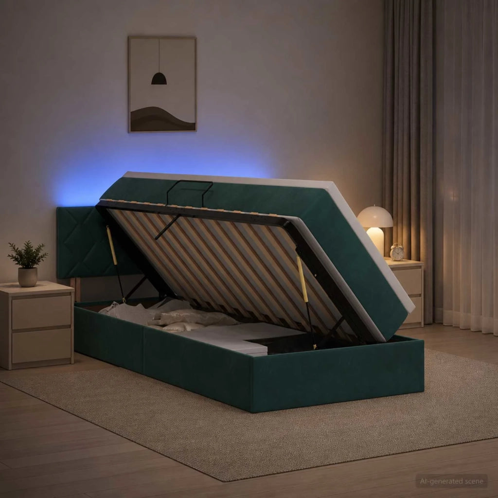 Letto con contenitore LED e materasso Verde Scuro 90 x 200 cm 3459285