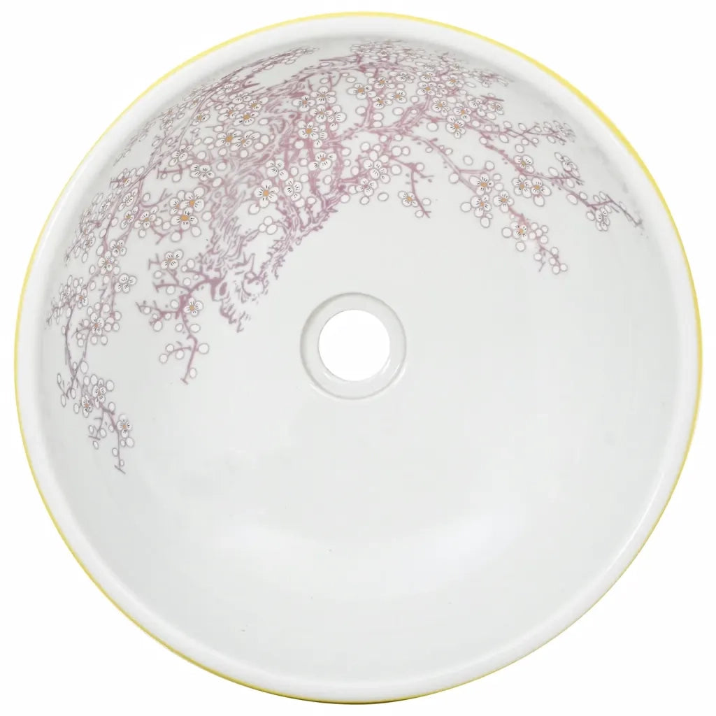 Lavabo da Appoggio Bianco e Giallo Rotondo Φ41x14 cm Ceramica 155053