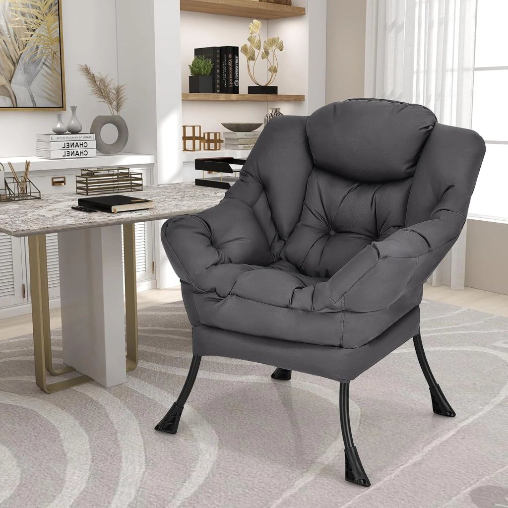 Poltrona da salotto scandinava, divano Relax confortevole, bracciolo, tasca laterale, 4 piedi in acciaio, sedia relax per soggiorno, ufficio, camera da letto, 75 x 81 x 94,5 cm, grigio (grigio