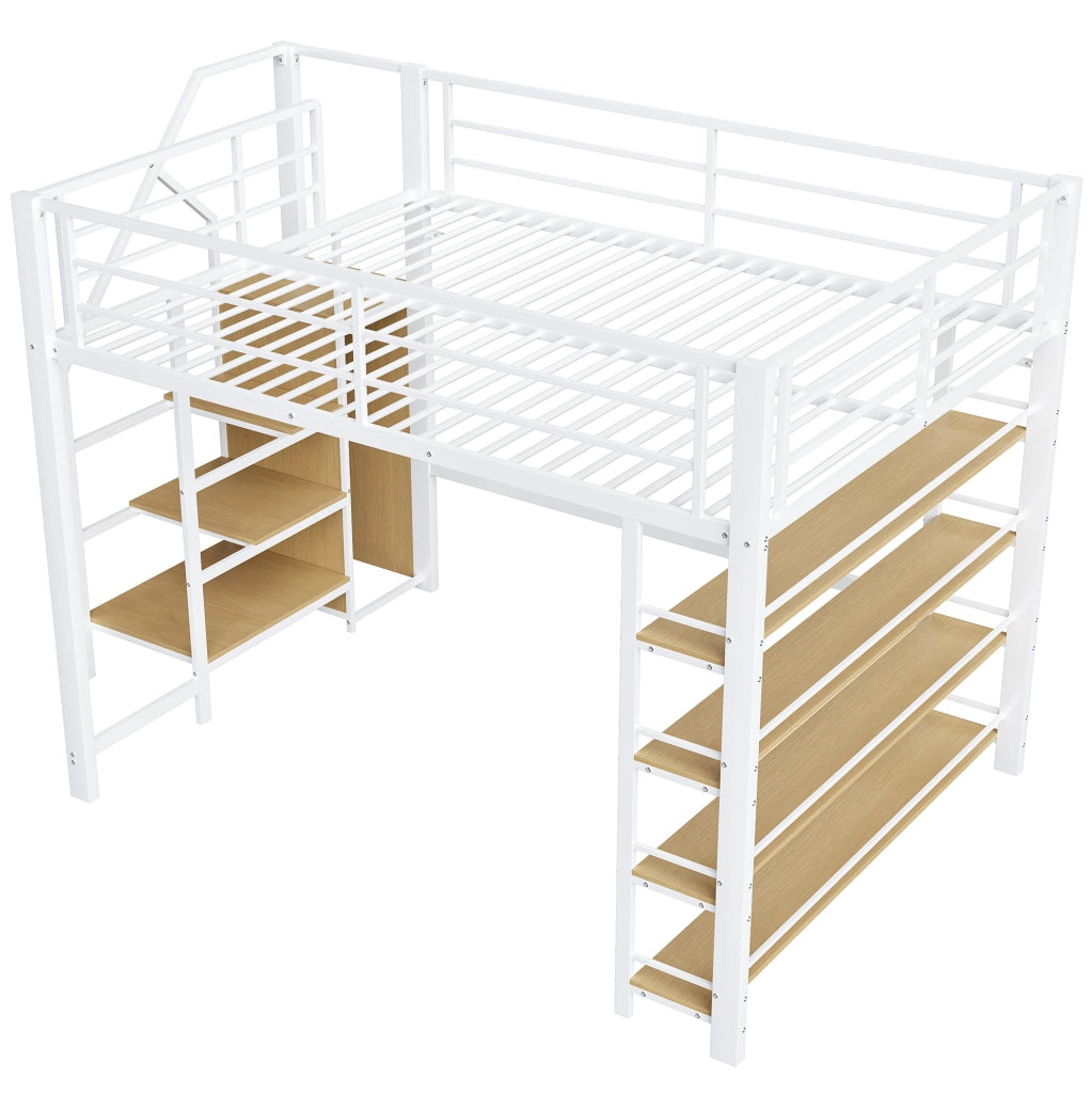 Letto a soppalco 140x200 cm con scala contenitore bianco