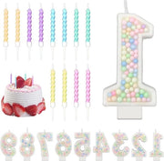 Decorative Candles with Pastel Pearls and Sequins for Girls' Birthday Party - Party - 12 Pieces Spiral Candles